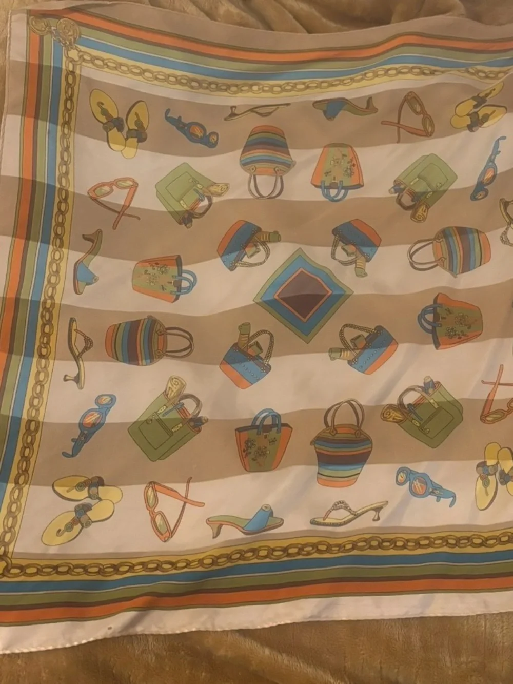 Neutral Striped Fashion Accessories Print Scarf